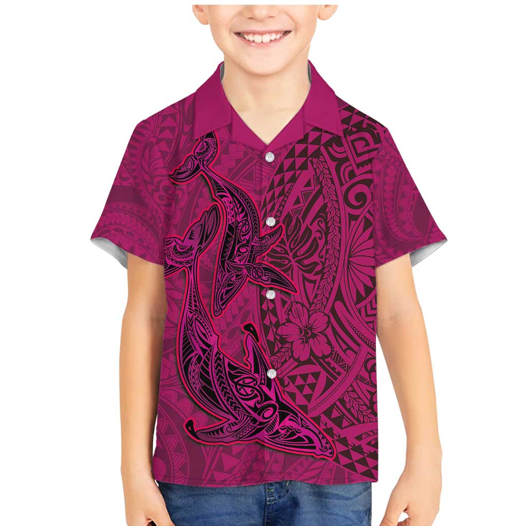 Hawaiian Whales Polynesian Art Motifs Family Matching Mermaid Dress and Hawaiian Shirt Pink Color - Polynesian Pride