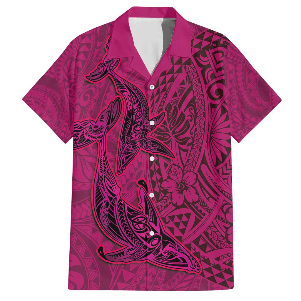 Hawaiian Whales Polynesian Art Motifs Family Matching Puletasi and Hawaiian Shirt Pink Color - Polynesian Pride