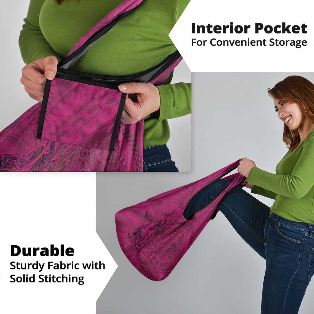 Hawaiian Whales Polynesian Art Motifs Grocery Bag Pink Color - Polynesian Pride