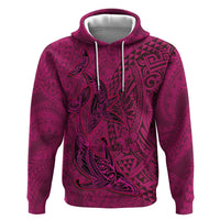Hawaiian Whales Polynesian Art Motifs Hoodie Pink Color - Polynesian Pride
