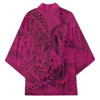 Hawaiian Whales Polynesian Art Motifs Kimono Pink Color - Polynesian Pride