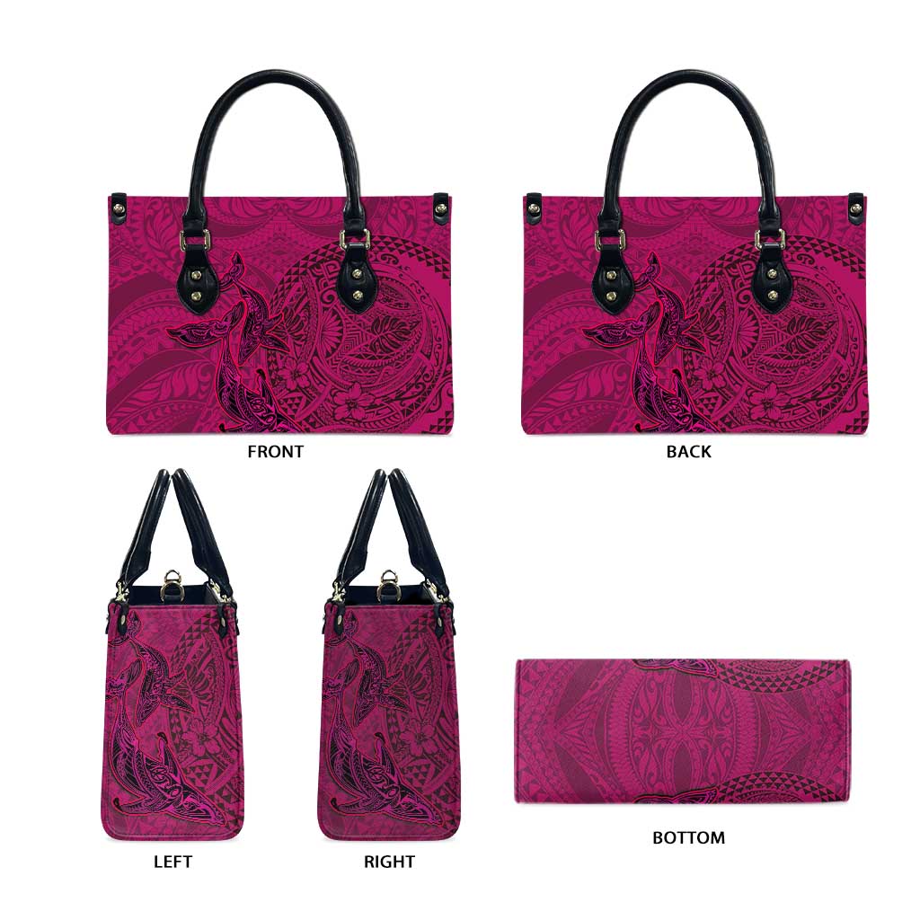 Hawaiian Whales Polynesian Art Motifs Leather Bag Pink Color - Polynesian Pride