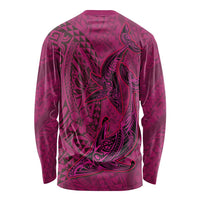 Hawaiian Whales Polynesian Art Motifs Long Sleeve Shirt Pink Color - Polynesian Pride