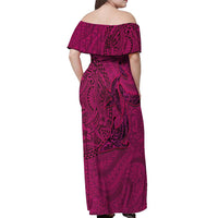 Hawaiian Whales Polynesian Art Motifs Off Shoulder Maxi Dress Pink Color - Polynesian Pride
