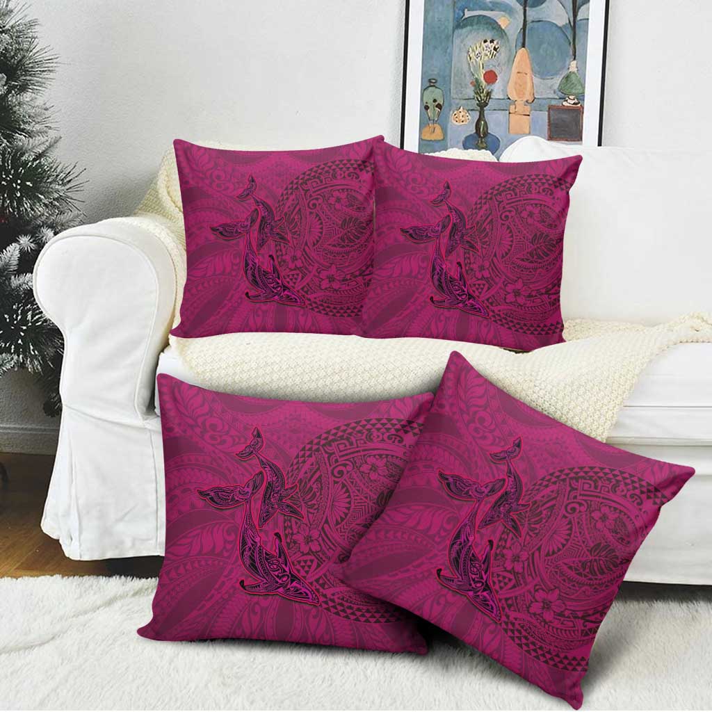 Hawaiian Whales Polynesian Art Motifs Pillow Cover Pink Color - Polynesian Pride