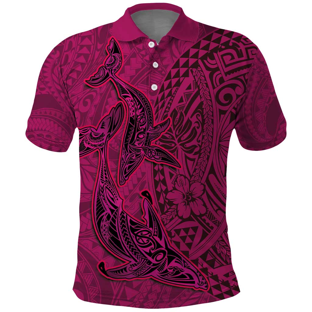 Hawaiian Whales Polynesian Art Motifs Polo Shirt Pink Color - Polynesian Pride