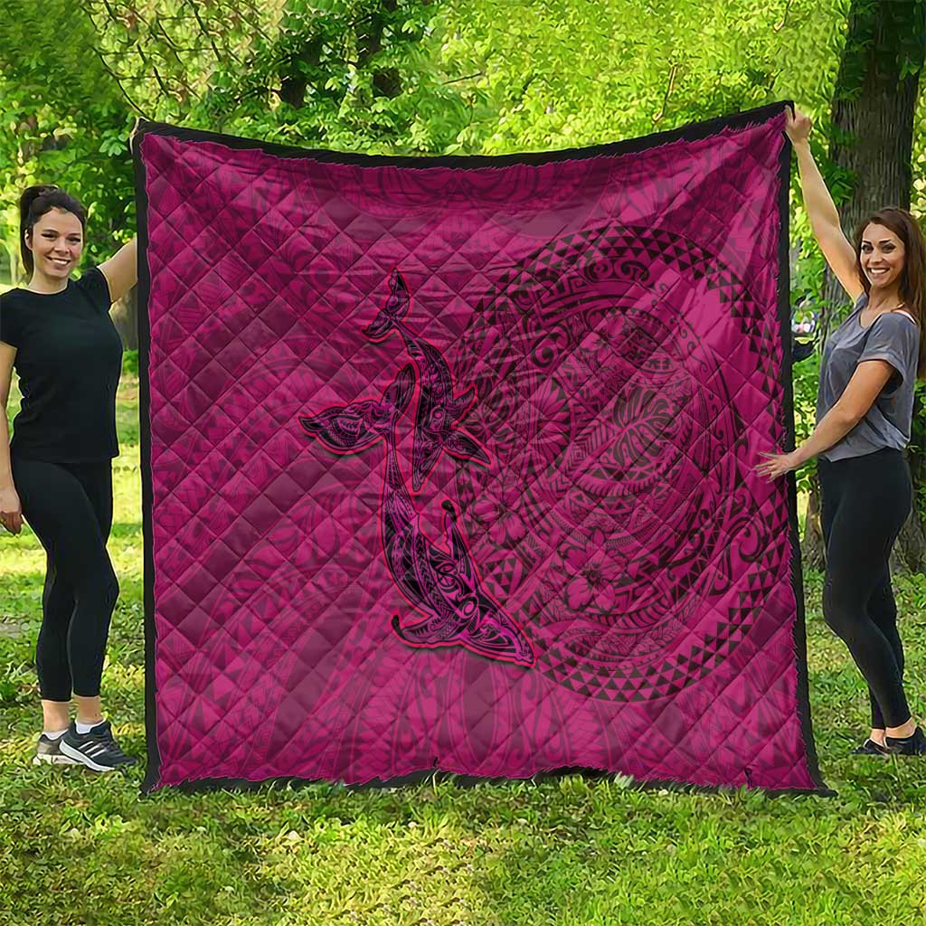 Hawaiian Whales Polynesian Art Motifs Quilt Pink Color - Polynesian Pride