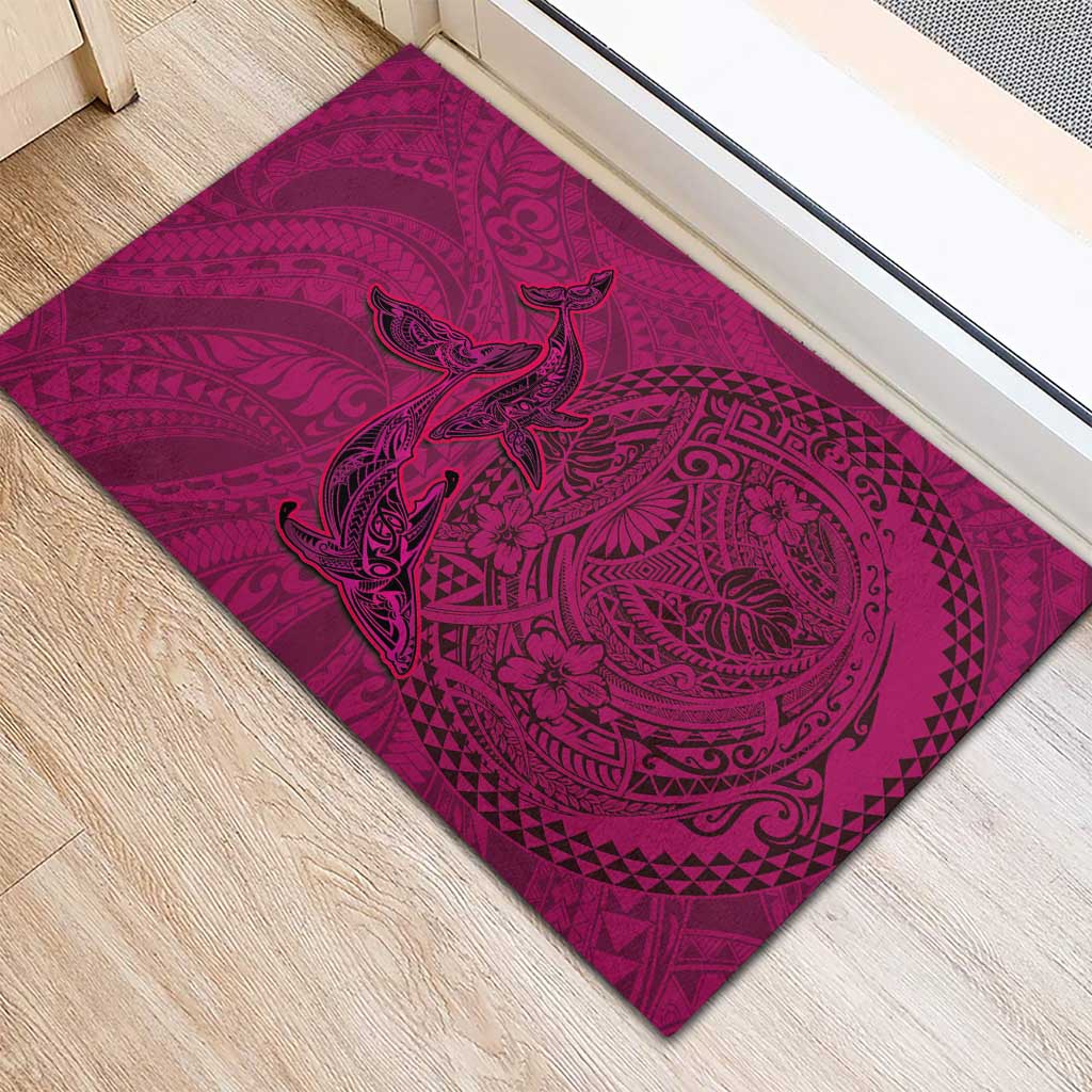 Hawaiian Whales Polynesian Art Motifs Rubber Doormat Pink Color - Polynesian Pride