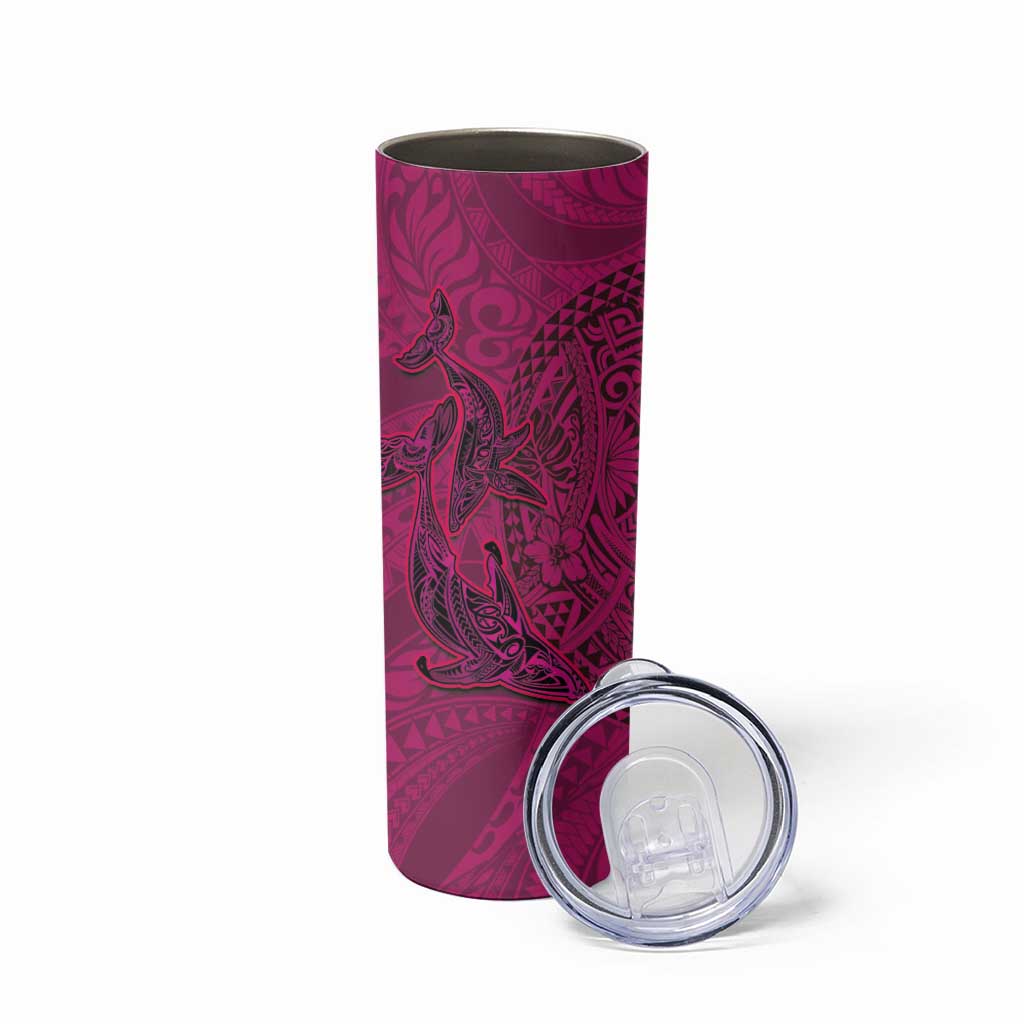 Hawaiian Whales Polynesian Art Motifs Skinny Tumbler Pink Color - Polynesian Pride