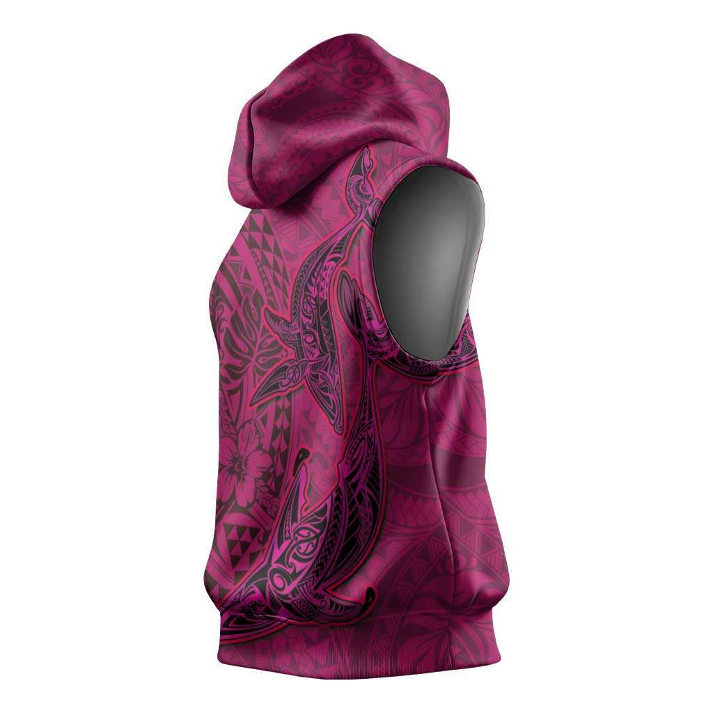 Hawaiian Whales Polynesian Art Motifs Sleeveless Hoodie Pink Color - Polynesian Pride