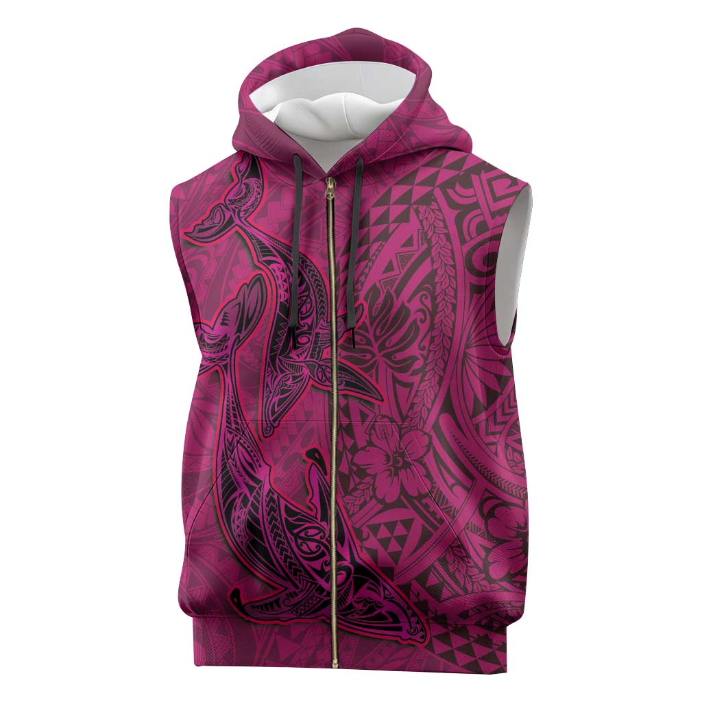Hawaiian Whales Polynesian Art Motifs Sleeveless Zip Hoodie Pink Color - Polynesian Pride