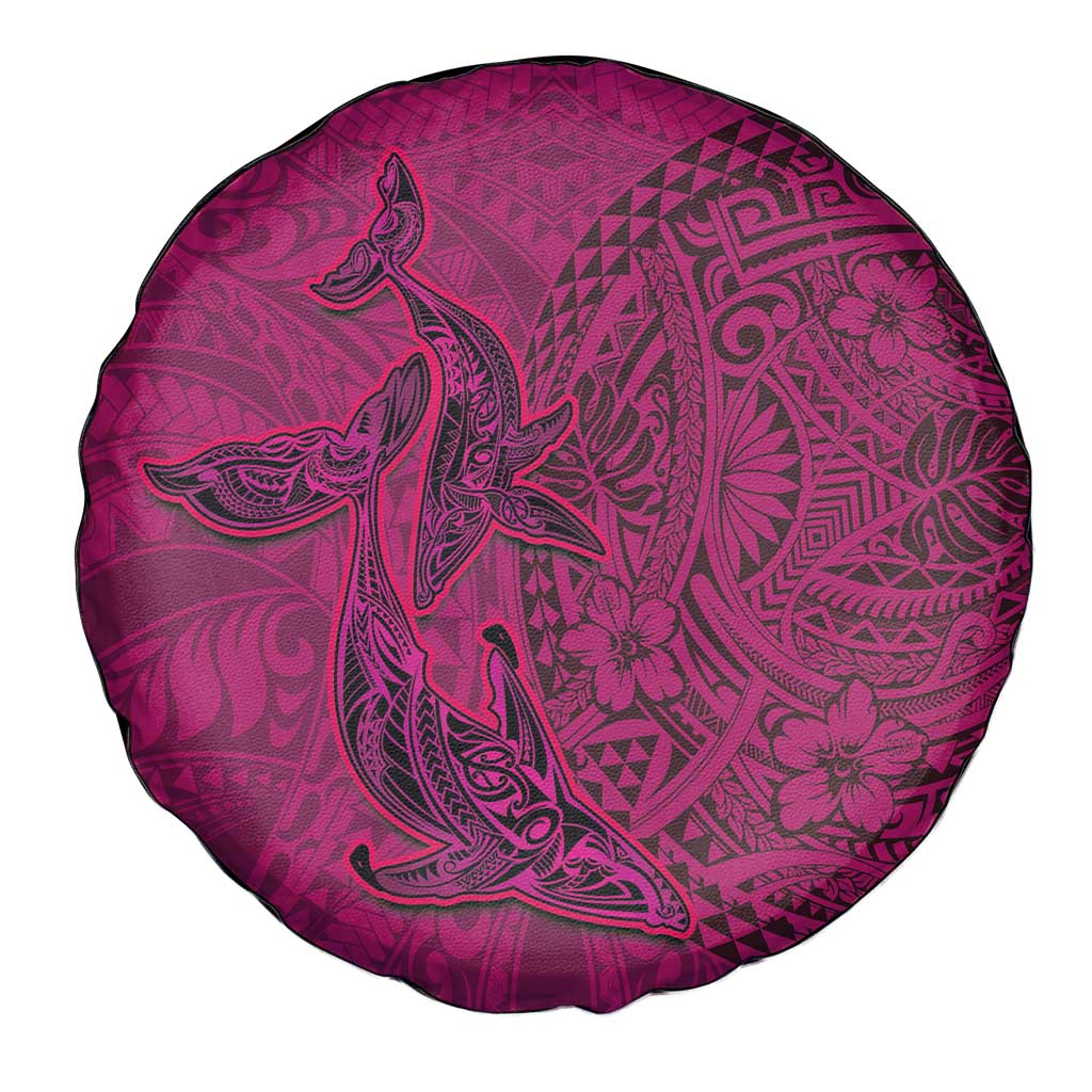 Hawaiian Whales Polynesian Art Motifs Spare Tire Cover Pink Color - Polynesian Pride