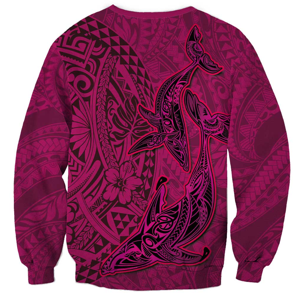 Hawaiian Whales Polynesian Art Motifs Sweatshirt Pink Color - Polynesian Pride