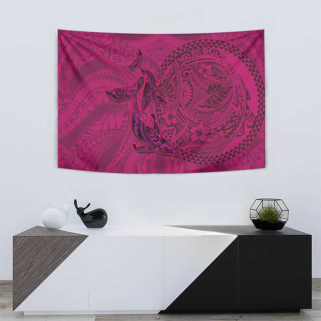 Hawaiian Whales Polynesian Art Motifs Tapestry Pink Color - Polynesian Pride