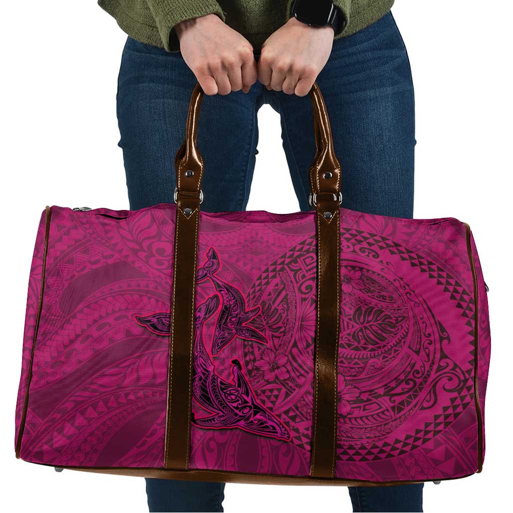 Hawaiian Whales Polynesian Art Motifs Travel Bag Pink Color - Polynesian Pride