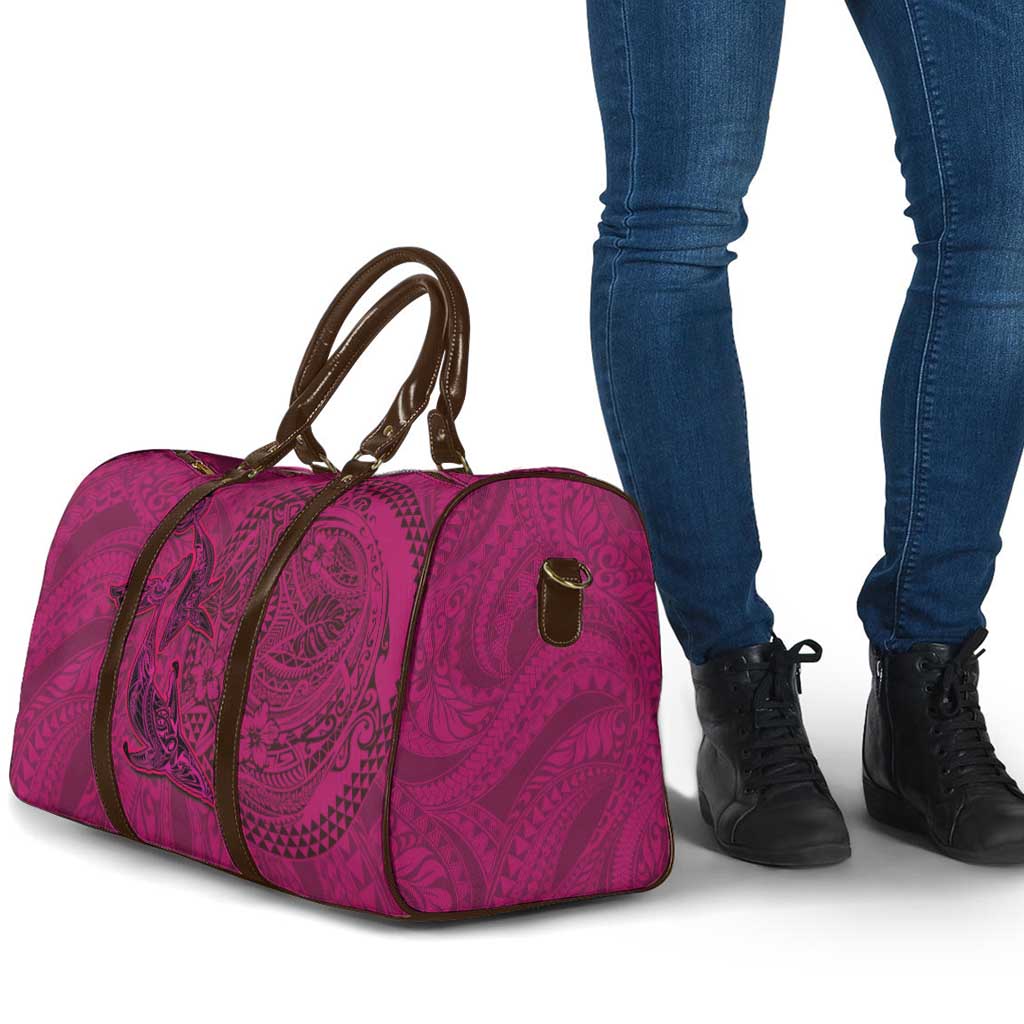 Hawaiian Whales Polynesian Art Motifs Travel Bag Pink Color - Polynesian Pride