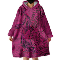 Hawaiian Whales Polynesian Art Motifs Wearable Blanket Hoodie Pink Color - Polynesian Pride