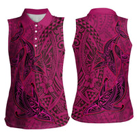 Hawaiian Whales Polynesian Art Motifs Women Sleeveless Polo Shirt Pink Color - Polynesian Pride
