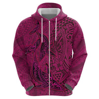 Hawaiian Whales Polynesian Art Motifs Zip Hoodie Pink Color - Polynesian Pride