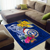 Custom Northern Mariana Islands Christmas Area Rug Funny Santa Hug Latte Stone Ylang-ylang and Polynesia Pattern Blue LT03 - Polynesian Pride