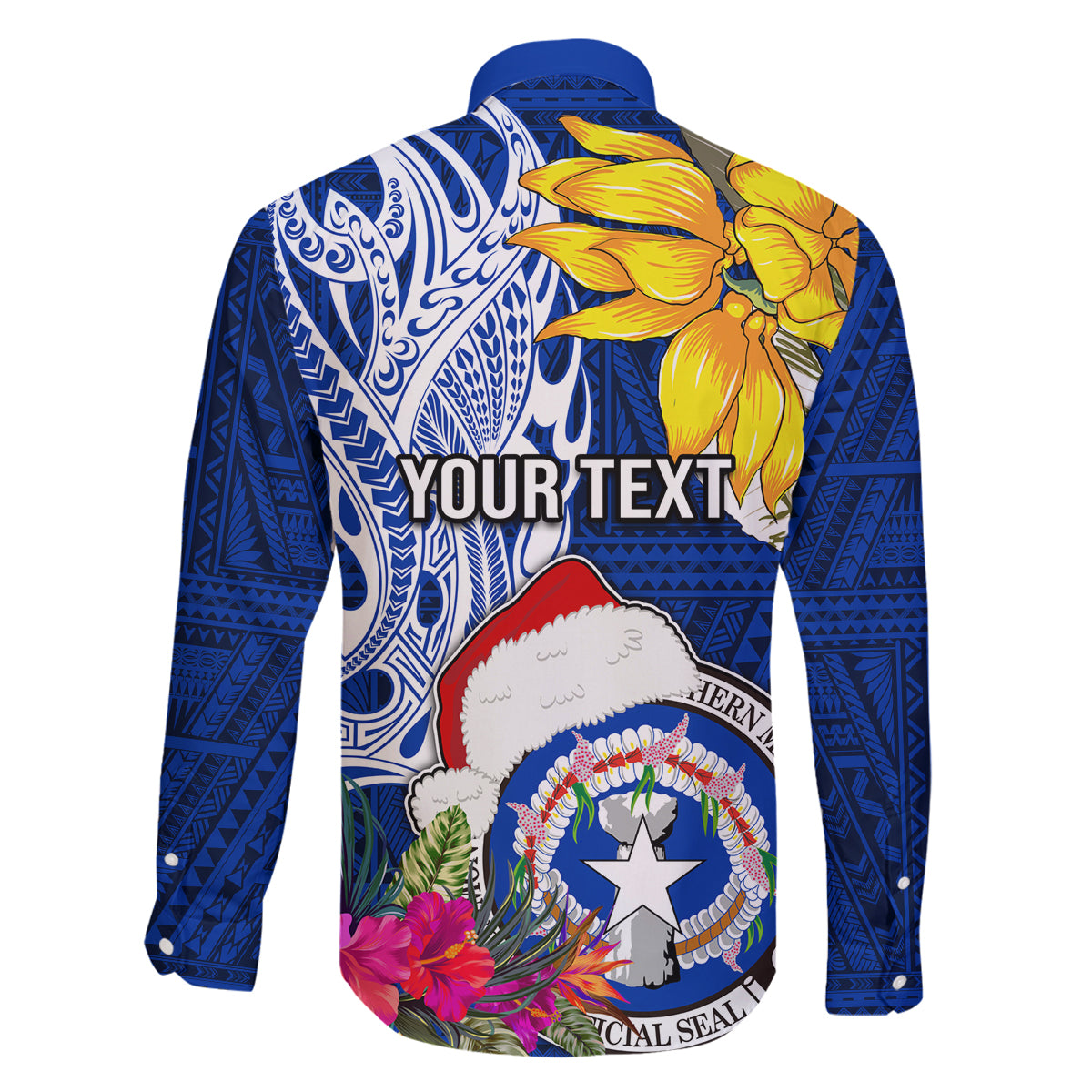 Custom Northern Mariana Islands Christmas Family Matching Off Shoulder Maxi Dress and Hawaiian Shirt Funny Santa Hug Latte Stone Ylang-ylang and Polynesia Pattern Blue LT03 - Polynesian Pride