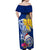 Custom Northern Mariana Islands Christmas Off Shoulder Maxi Dress Funny Santa Hug Latte Stone Ylang-ylang and Polynesia Pattern Blue LT03 - Polynesian Pride