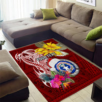 Custom Northern Mariana Islands Christmas Area Rug Funny Santa Hug Latte Stone Ylang-ylang and Polynesia Pattern Red LT03 - Polynesian Pride