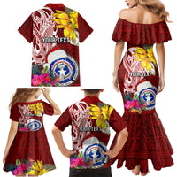 Custom Northern Mariana Islands Christmas Family Matching Mermaid Dress and Hawaiian Shirt Funny Santa Hug Latte Stone Ylang-ylang and Polynesia Pattern Red LT03 - Polynesian Pride