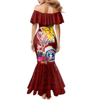 Custom Northern Mariana Islands Christmas Family Matching Mermaid Dress and Hawaiian Shirt Funny Santa Hug Latte Stone Ylang-ylang and Polynesia Pattern Red LT03 - Polynesian Pride