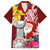 Custom Northern Mariana Islands Christmas Family Matching Off Shoulder Long Sleeve Dress and Hawaiian Shirt Funny Santa Hug Latte Stone Ylang-ylang and Polynesia Pattern Red LT03 Dad's Shirt - Short Sleeve Red - Polynesian Pride