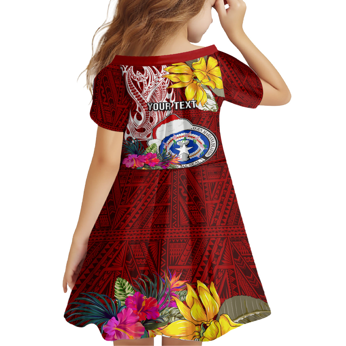 Custom Northern Mariana Islands Christmas Family Matching Off Shoulder Maxi Dress and Hawaiian Shirt Funny Santa Hug Latte Stone Ylang-ylang and Polynesia Pattern Red LT03 - Polynesian Pride