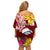 Custom Northern Mariana Islands Christmas Family Matching Off Shoulder Short Dress and Hawaiian Shirt Funny Santa Hug Latte Stone Ylang-ylang and Polynesia Pattern Red LT03 - Polynesian Pride