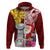 Custom Northern Mariana Islands Christmas Hoodie Funny Santa Hug Latte Stone Ylang-ylang and Polynesia Pattern Red LT03 Zip Hoodie Red - Polynesian Pride