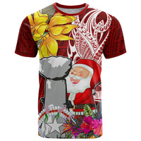 Custom Northern Mariana Islands Christmas T Shirt Funny Santa Hug Latte Stone Ylang-ylang and Polynesia Pattern Red LT03 Red - Polynesian Pride