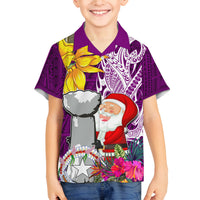 Custom Northern Mariana Islands Christmas Family Matching Off Shoulder Maxi Dress and Hawaiian Shirt Funny Santa Hug Latte Stone Ylang-ylang and Polynesia Pattern Pink LT03 Son's Shirt Pink - Polynesian Pride
