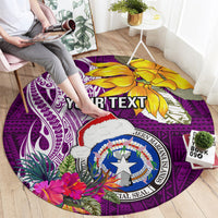Custom Northern Mariana Islands Christmas Round Carpet Funny Santa Hug Latte Stone Ylang-ylang and Polynesia Pattern Pink LT03 - Polynesian Pride