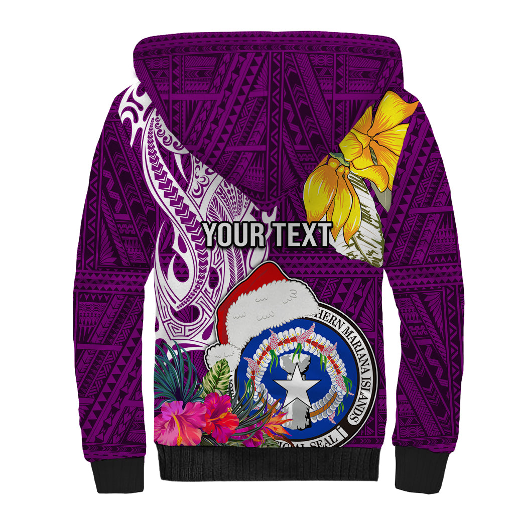 Custom Northern Mariana Islands Christmas Sherpa Hoodie Funny Santa Hug Latte Stone Ylang-ylang and Polynesia Pattern Pink LT03 - Polynesian Pride