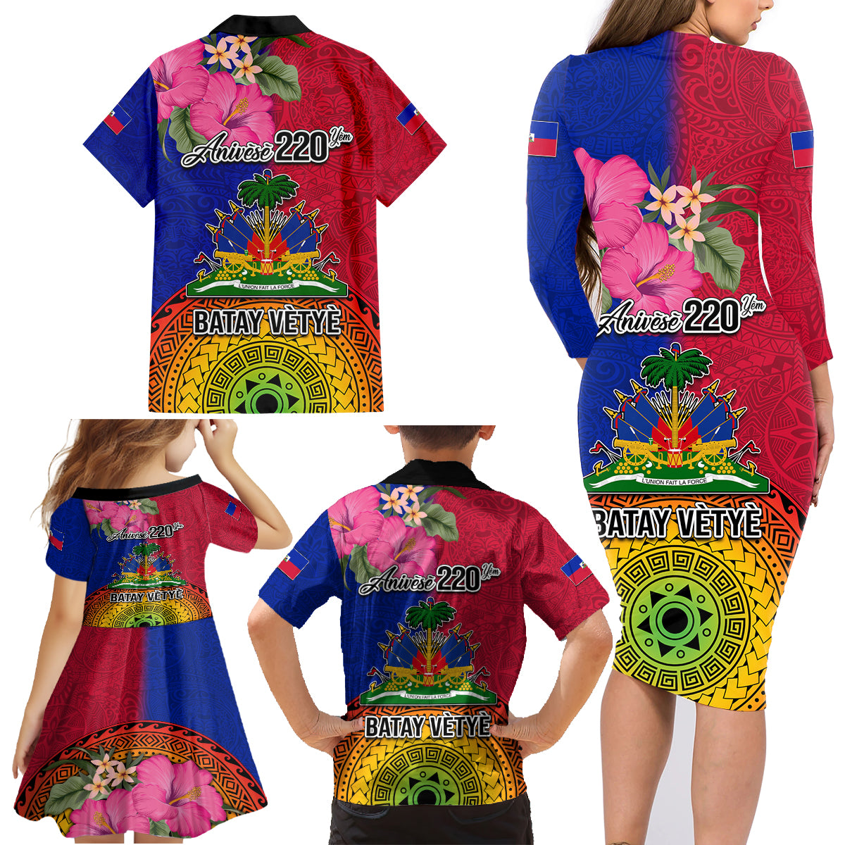 Haiti Battle of Vertieres Family Matching Long Sleeve Bodycon Dress and Hawaiian Shirt The Haitian Revolution 220th Anniversary Polynesian Style LT03 - Polynesian Pride