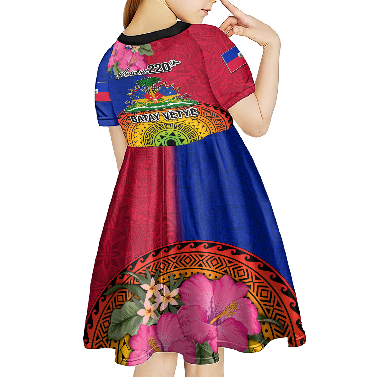 Haiti Battle of Vertieres Kid Short Sleeve Dress The Haitian Revolution 220th Anniversary Polynesian Style LT03 - Polynesian Pride