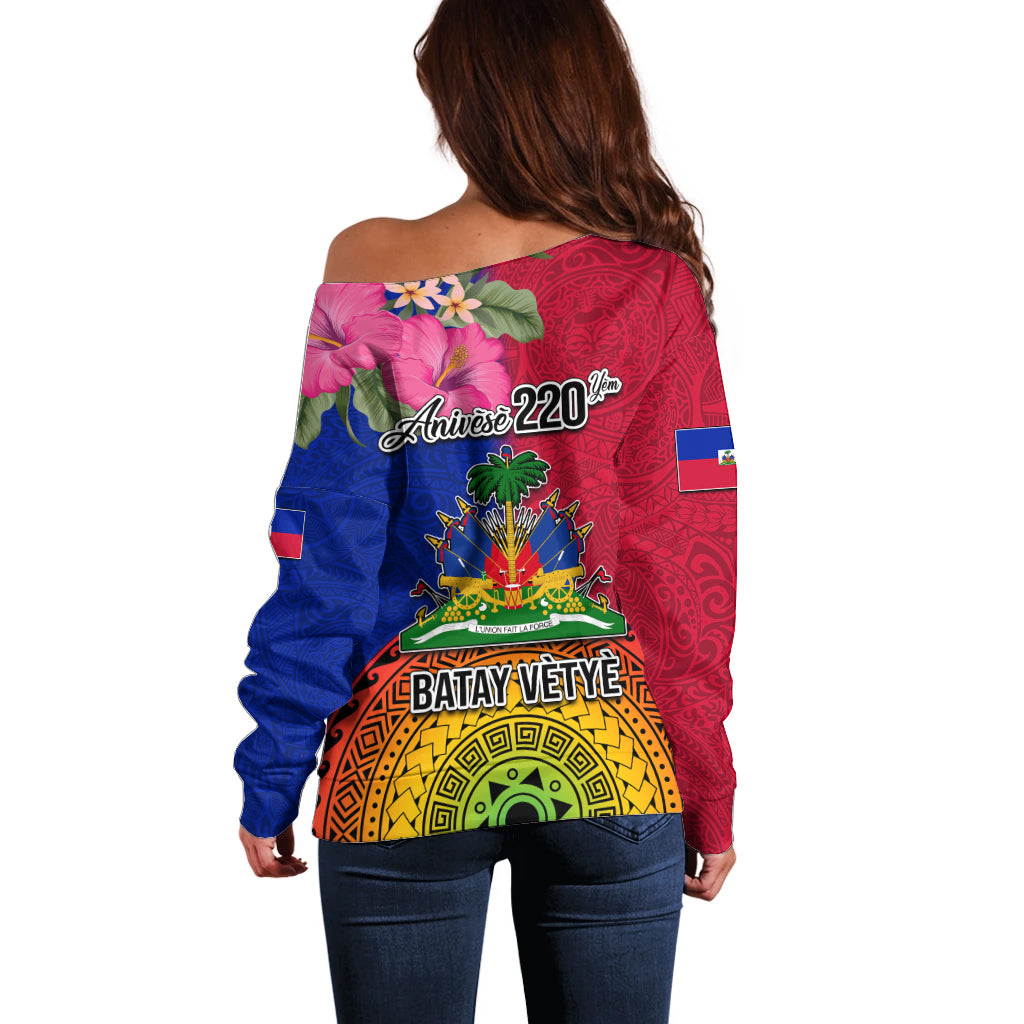 Haiti Battle of Vertieres Off Shoulder Sweater The Haitian Revolution 220th Anniversary Polynesian Style LT03 - Polynesian Pride