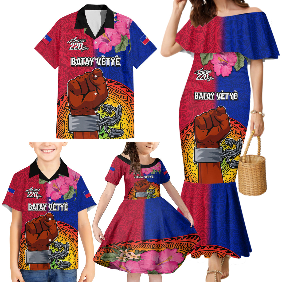 Personalised Haiti Battle of Vertieres Family Matching Mermaid Dress and Hawaiian Shirt The Haitian Revolution 220th Anniversary Polynesian Style LT03 - Polynesian Pride
