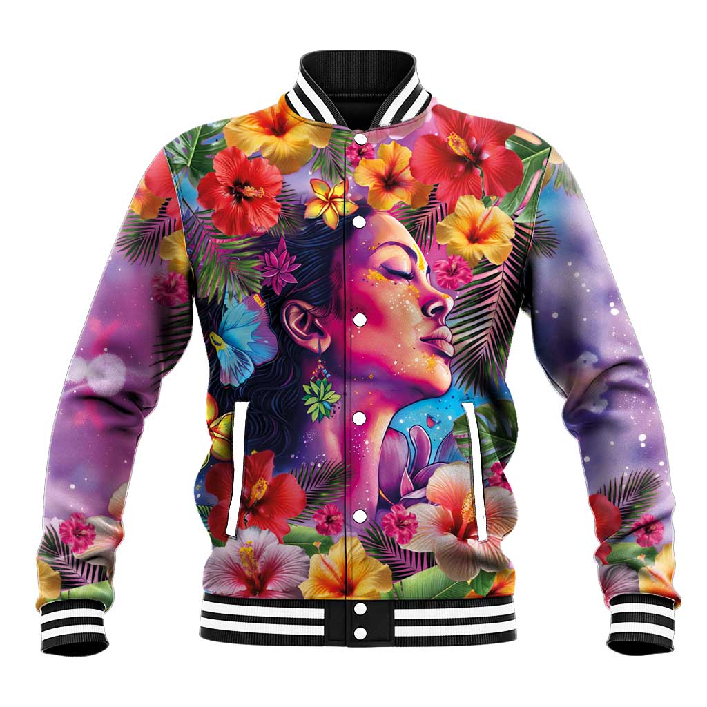 Polynesian Women Baseball Jacket Tropical Plant - Vibrant Surreal Dreamscape Vibe LT03 Unisex Pink-Purple - Polynesian Pride