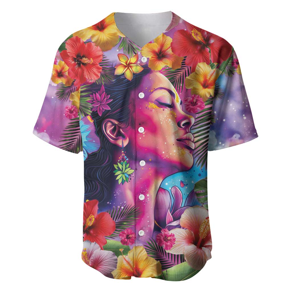 Polynesian Women Baseball Jersey Tropical Plant - Vibrant Surreal Dreamscape Vibe LT03 Pink-Purple - Polynesian Pride