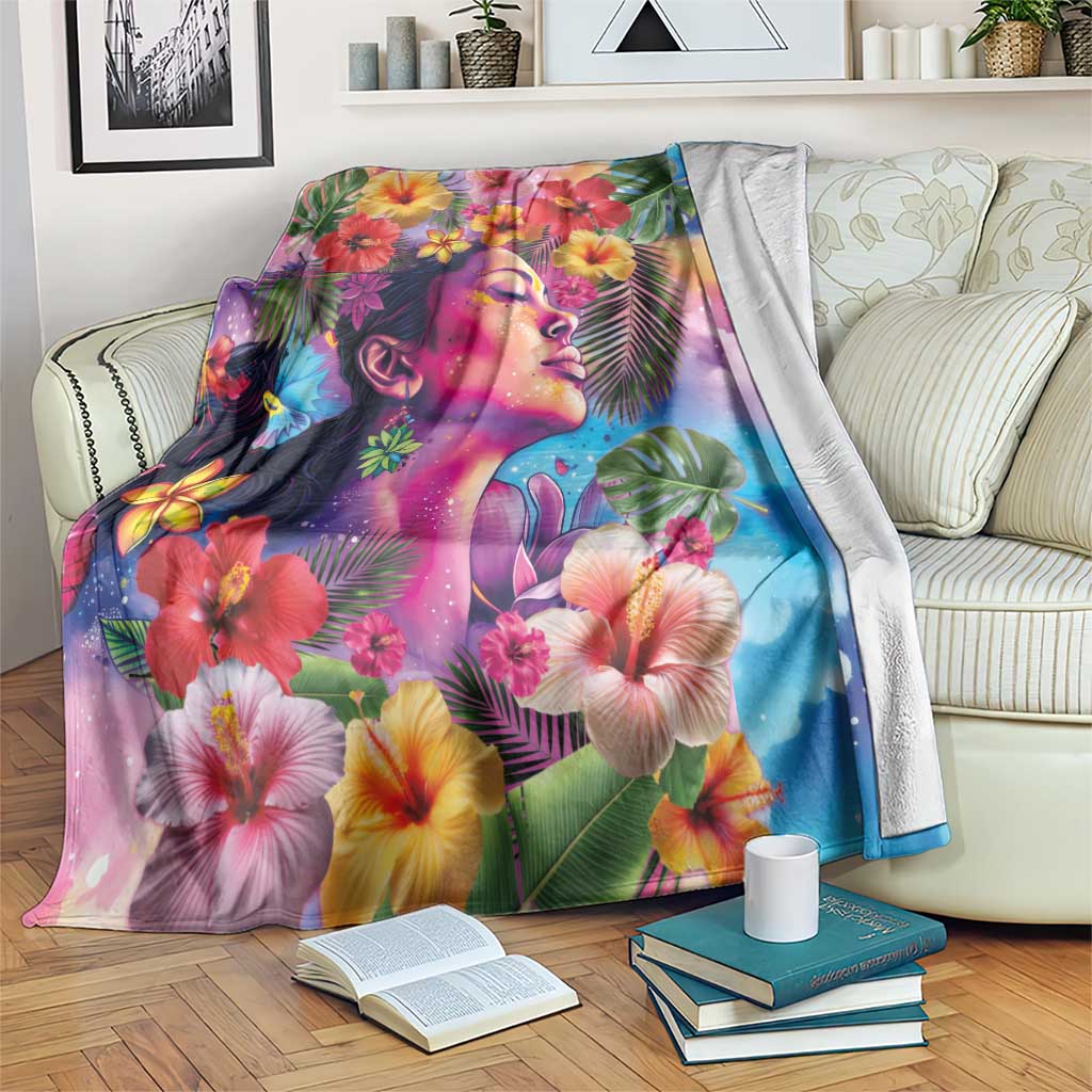 Polynesian Women Blanket Tropical Plant - Vibrant Surreal Dreamscape Vibe