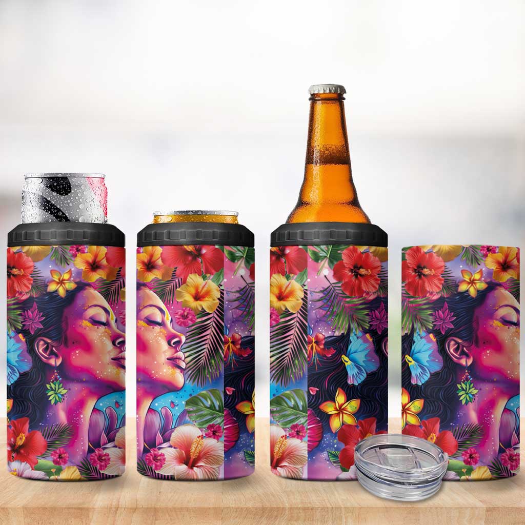 Polynesian Women 4 in 1 Can Cooler Tumbler Tropical Plant - Vibrant Surreal Dreamscape Vibe LT03 - Polynesian Pride