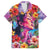Polynesian Women Family Matching Off The Shoulder Long Sleeve Dress and Hawaiian Shirt Tropical Plant - Vibrant Surreal Dreamscape Vibe