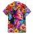 Polynesian Women Family Matching Off The Shoulder Long Sleeve Dress and Hawaiian Shirt Tropical Plant - Vibrant Surreal Dreamscape Vibe