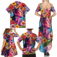 Polynesian Women Family Matching Summer Maxi Dress and Hawaiian Shirt Tropical Plant - Vibrant Surreal Dreamscape Vibe