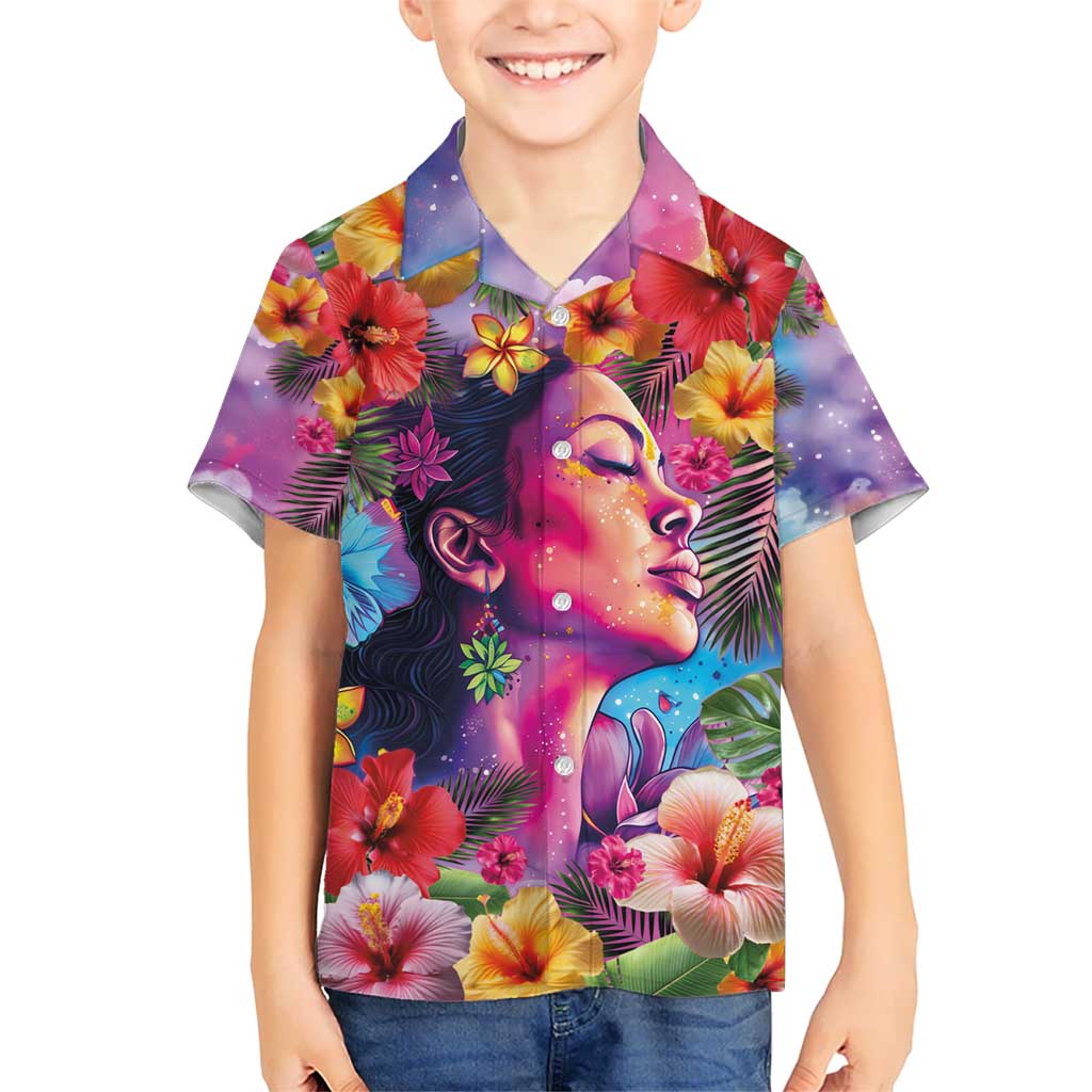 Polynesian Women Kid Hawaiian Shirt Tropical Plant - Vibrant Surreal Dreamscape Vibe