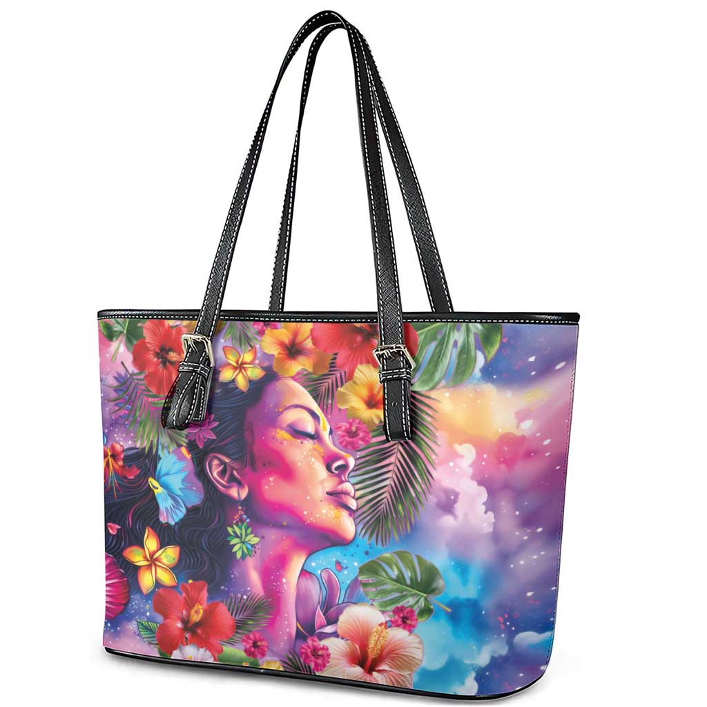 Polynesian Women Leather Tote Bag Tropical Plant - Vibrant Surreal Dreamscape Vibe LT03 - Polynesian Pride